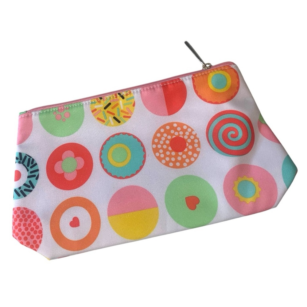 NWOT Clinique Retro Rainbow Donut Floral Geometric Makeup Cosmetic Bag